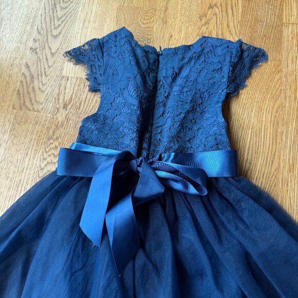 Toddler Blue Lace Flower Girl Dress Size 100 (2T) - Picture 3 of 10